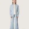 Guldfärgade bootcut-jeans för flickor i ljusblå denim med broderad logotyp