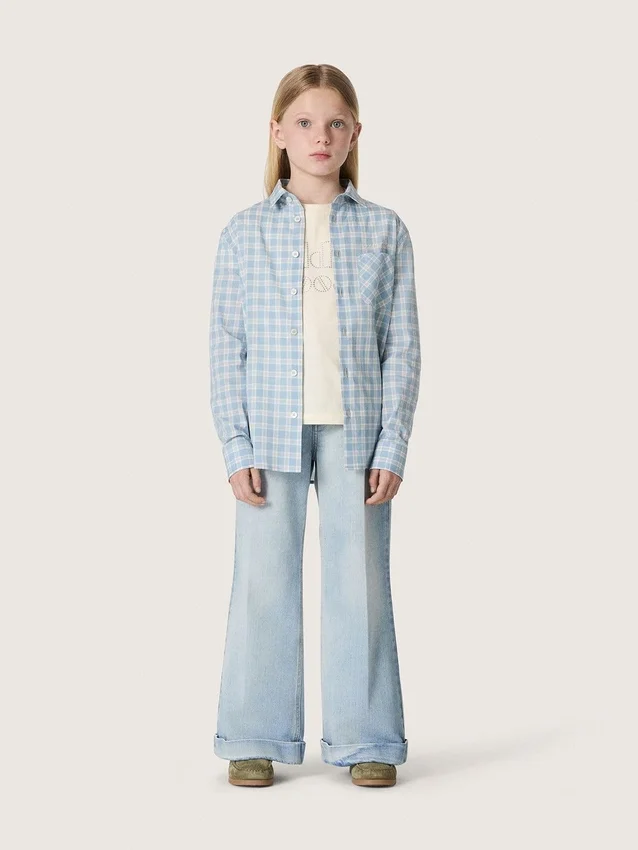 Guldfärgade bootcut-jeans för flickor i ljusblå denim med broderad logotyp