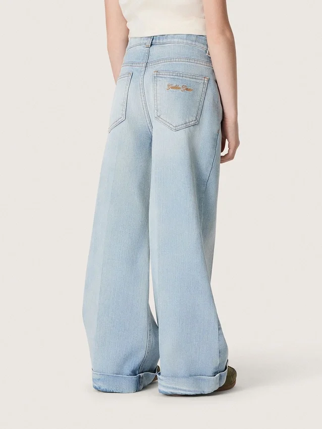 Guldfärgade bootcut-jeans för flickor i ljusblå denim med broderad logotyp