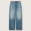 Guldfärgade boyfriend-jeans för damer i stentvättad ljusblå denim