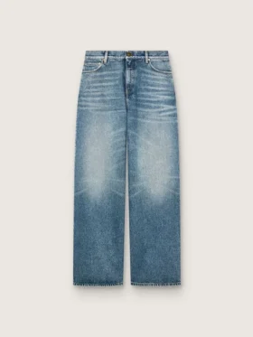Guldfärgade boyfriend-jeans för damer i stentvättad ljusblå denim
