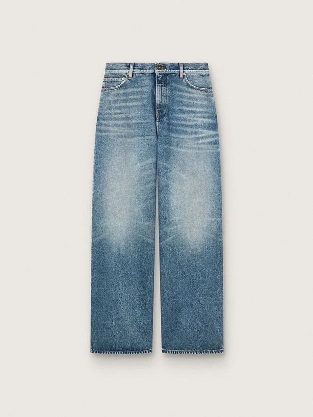 Guldfärgade boyfriend-jeans för damer i stentvättad ljusblå denim