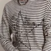 Herr-skjorta med vita och blå ränder och broderi på framsidan