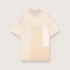 Herr-T-shirt i bomullsjersey med patchwork-effekt i vitt och beige