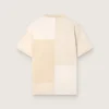 Herr-T-shirt i bomullsjersey med patchwork-effekt i vitt och beige
