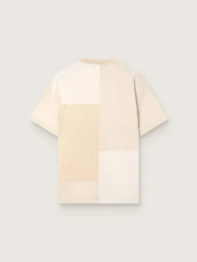 Herr-T-shirt i bomullsjersey med patchwork-effekt i vitt och beige