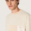 Herr-T-shirt i bomullsjersey med patchwork-effekt i vitt och beige
