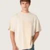 Herr-T-shirt i bomullsjersey med patchwork-effekt i vitt och beige