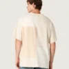 Herr-T-shirt i bomullsjersey med patchwork-effekt i vitt och beige