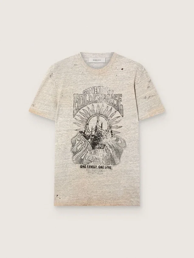 Herr-T-shirt i grå melerad jersey med vintage-tryck