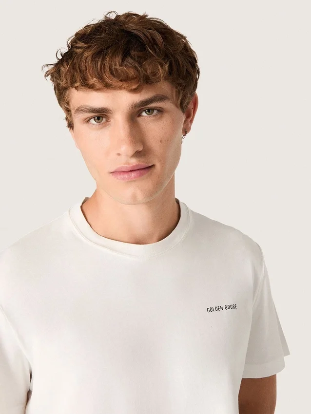 Herr-T-shirt i vintagevit bomullsjersey
