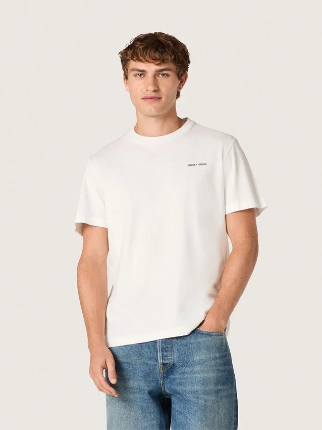 Herr-T-shirt i vintagevit bomullsjersey