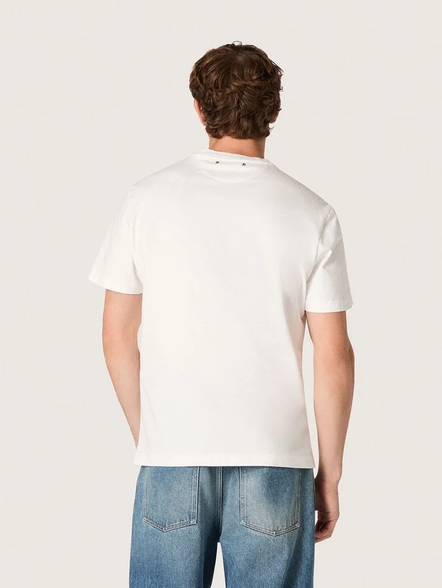 Herr-T-shirt i vintagevit bomullsjersey