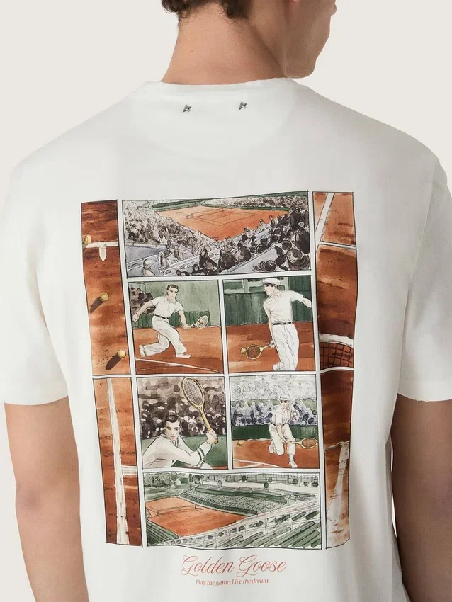 Herr-T-shirt med tryck på ryggen