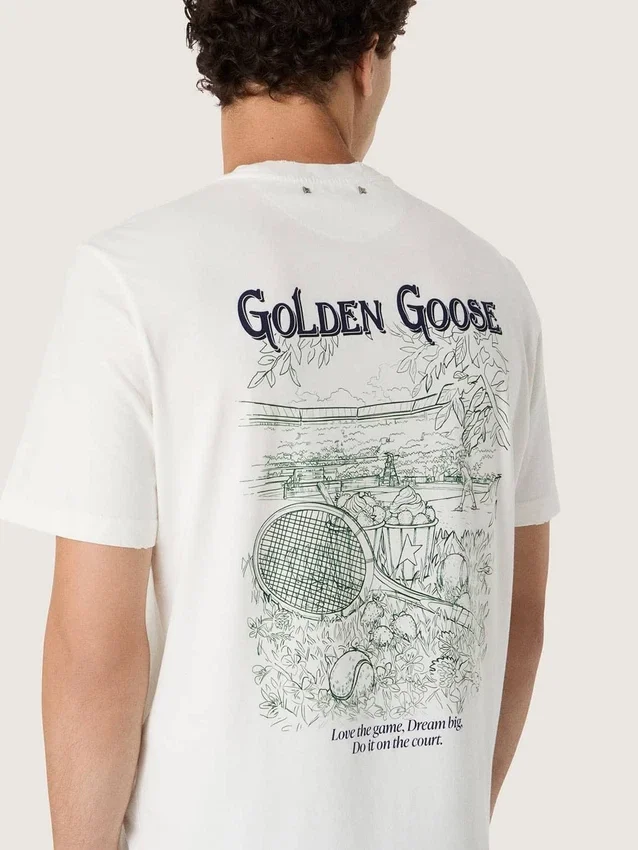 Herr-T-shirt med tryck på ryggen