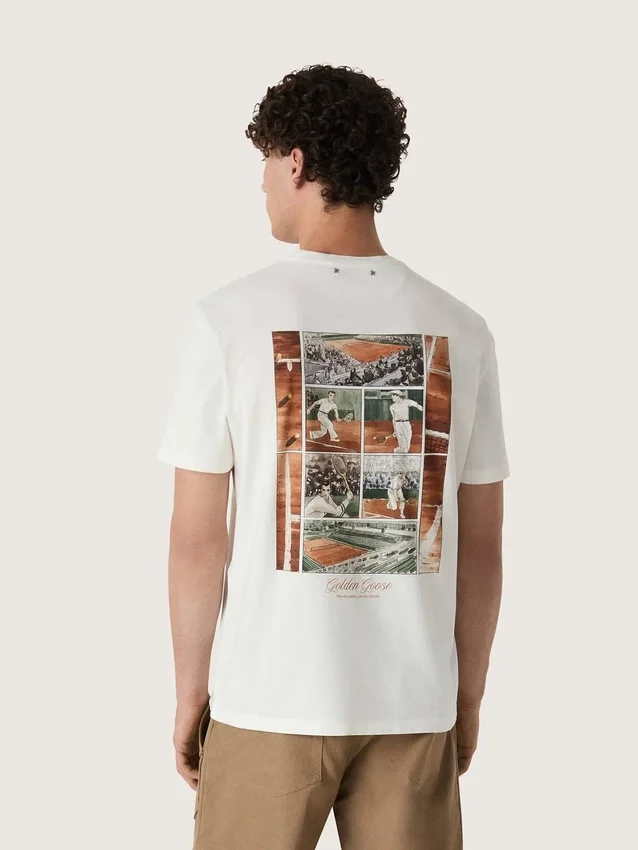 Herr-T-shirt med tryck på ryggen