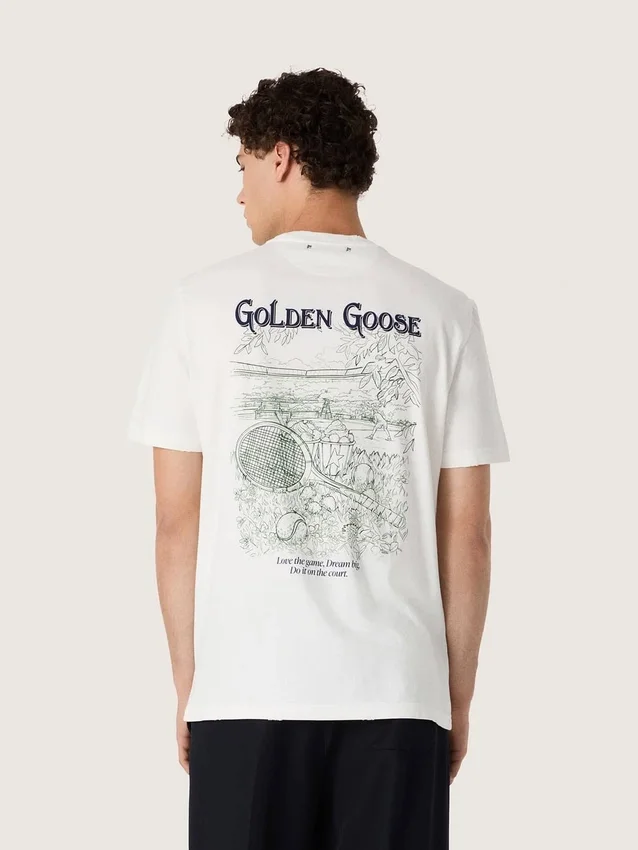 Herr-T-shirt med tryck på ryggen