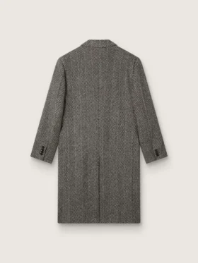 Herrkapp i ull med enkelknäppning och beige- och grå fiskbensmönster