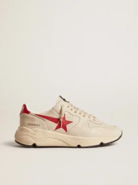 Herrskor med Running Sole i grått Morn-nappaläder med röd stjärna i nappaläder och hälflik