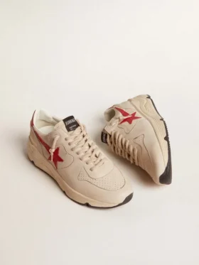 Herrskor med Running Sole i grått Morn-nappaläder med röd stjärna i nappaläder och hälflik