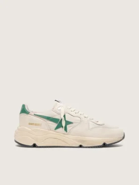 Herrskor med Running Sole i krämfärgat nylon och läder med grön läderstjärna