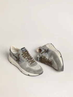 Herrskor med Running Sole i ljusblå nylon med svart stjärna och grön läderflik på hälen