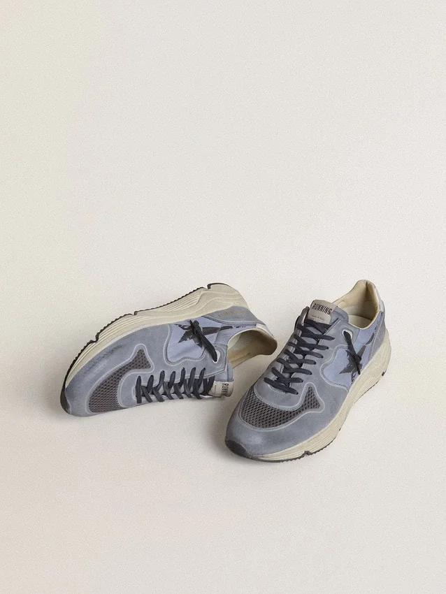 Herrskor med Running Sole i ljusblå nylon och nubuck med svart stjärna