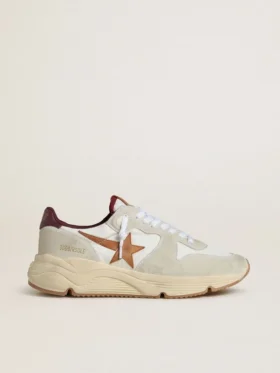 Herrskor med Running Sole i nylon och mocka med brun läderstjärna och vinröd läderflik på hälen