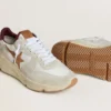 Herrskor med Running Sole i nylon och mocka med brun läderstjärna och vinröd läderflik på hälen