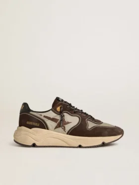 Herrskor med Running Sole i nylon och mocka med tryckt stjärna och läderflik på hälen