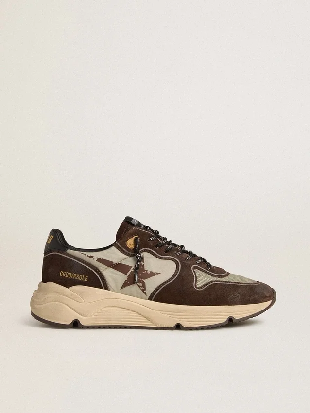 Herrskor med Running Sole i nylon och mocka med tryckt stjärna och läderflik på hälen