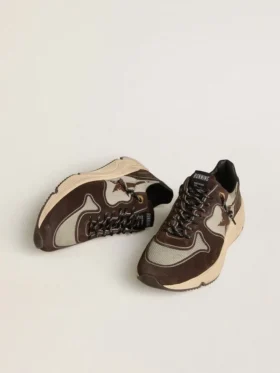 Herrskor med Running Sole i nylon och mocka med tryckt stjärna och läderflik på hälen