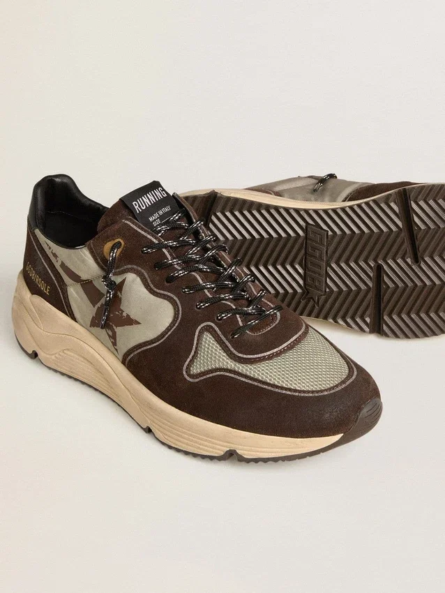 Herrskor med Running Sole i nylon och mocka med tryckt stjärna och läderflik på hälen