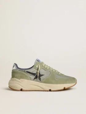 Herrskor med Running Sole i salviagrönt nylon och mocka med tryckt svart stjärna