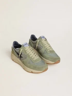 Herrskor med Running Sole i salviagrönt nylon och mocka med tryckt svart stjärna