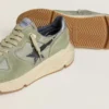 Herrskor med Running Sole i salviagrönt nylon och mocka med tryckt svart stjärna