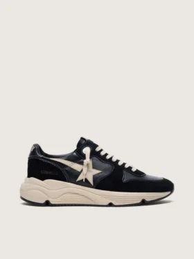 Herrskor med Running Sole i svart nappaläder och mocka med en vit stjärna
