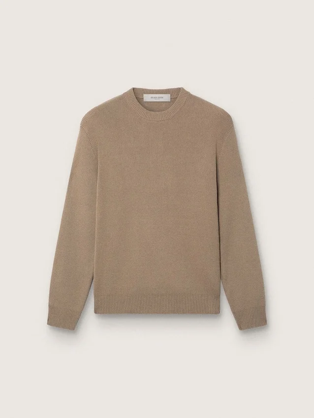 Herrtröja i ljus taupe ekologisk bomull med broderad logotyp