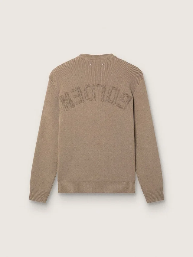 Herrtröja i ljus taupe ekologisk bomull med broderad logotyp