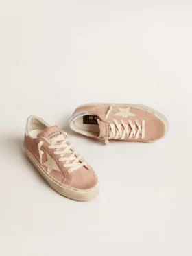Hi Star för dam i rosa mocka med krämfärgad stjärna och hälflik i silverläder