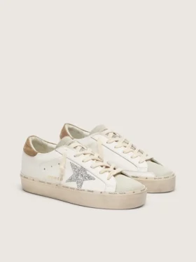 Hi Star för damer med silverglittrande stjärna och duvgrå nubuck-hälflik