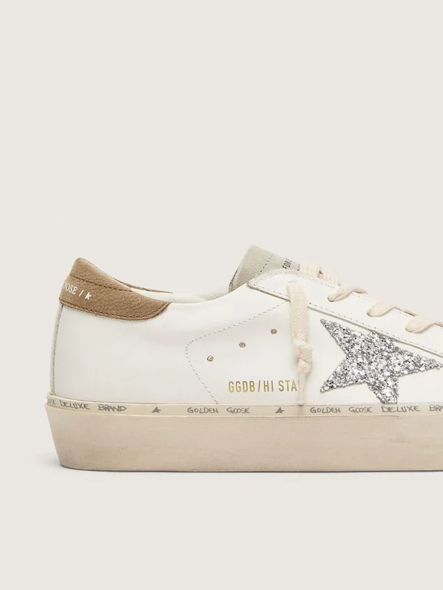 Hi Star för damer med silverglittrande stjärna och duvgrå nubuck-hälflik
