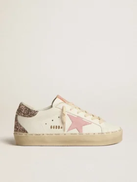 Hi Star i vitt läder med rosa stjärna i mocka och rosa glitterklackflik