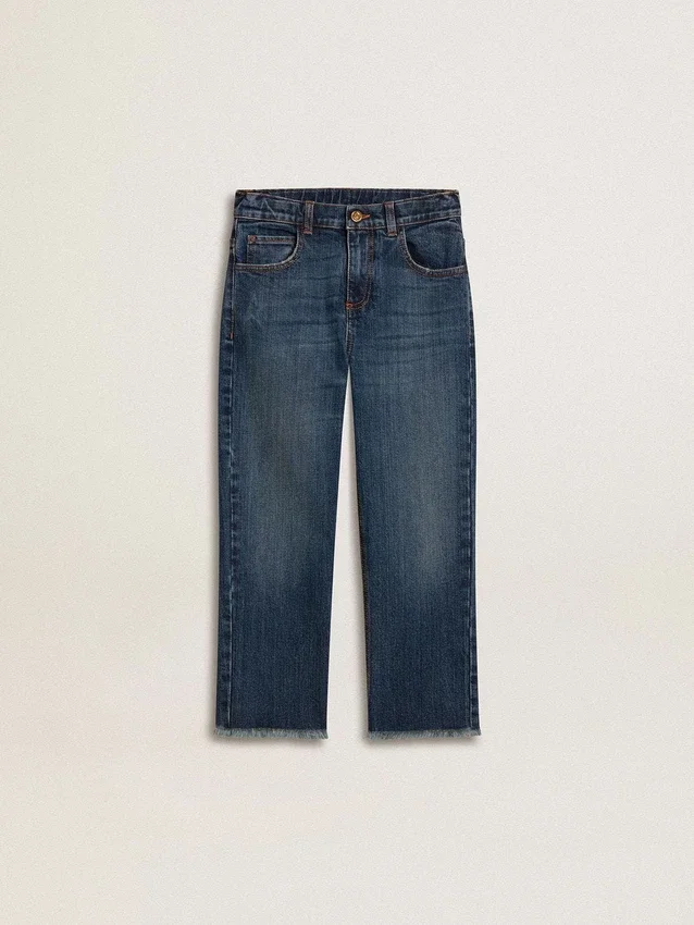 Jeans för pojkar med råa kanter och broderi