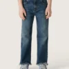 Jeans för pojkar med råa kanter och broderi