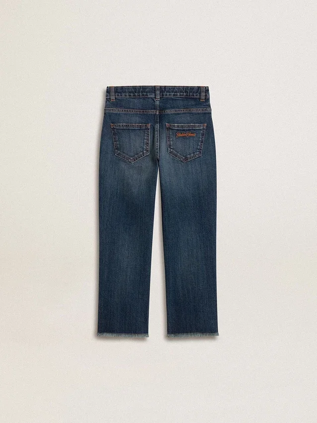 Jeans för pojkar med råa kanter och broderi