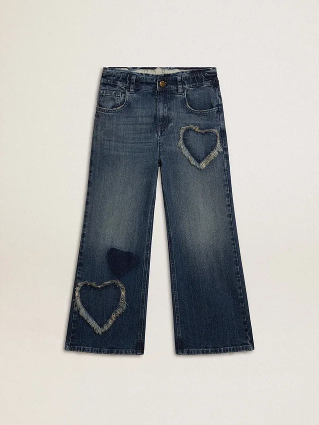 Jeans med vid ben i blå denim för flickor