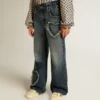 Jeans med vid ben i blå denim för flickor