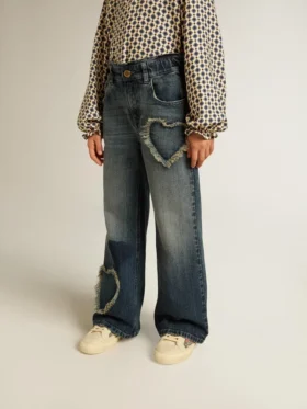 Jeans med vid ben i blå denim för flickor