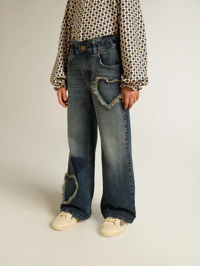 Jeans med vid ben i blå denim för flickor